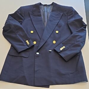 Vintage Unisex Burberry's Navy double breasted with gold buttons wool blazer